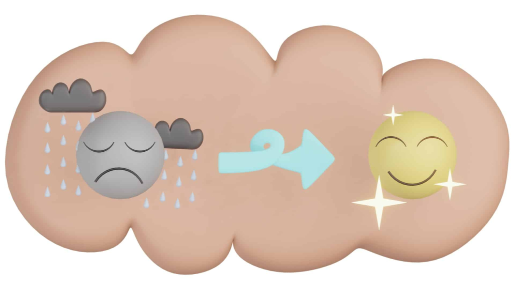 Sad cloud turning into happy cloud